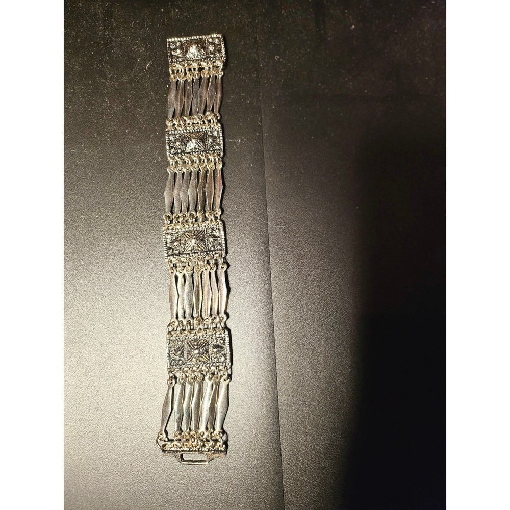 Vintage Alpaca Mexico Silver Tone Panel Link Multi Strand Bracelet Southwestern